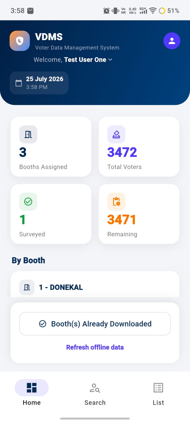 Dashboard screen
