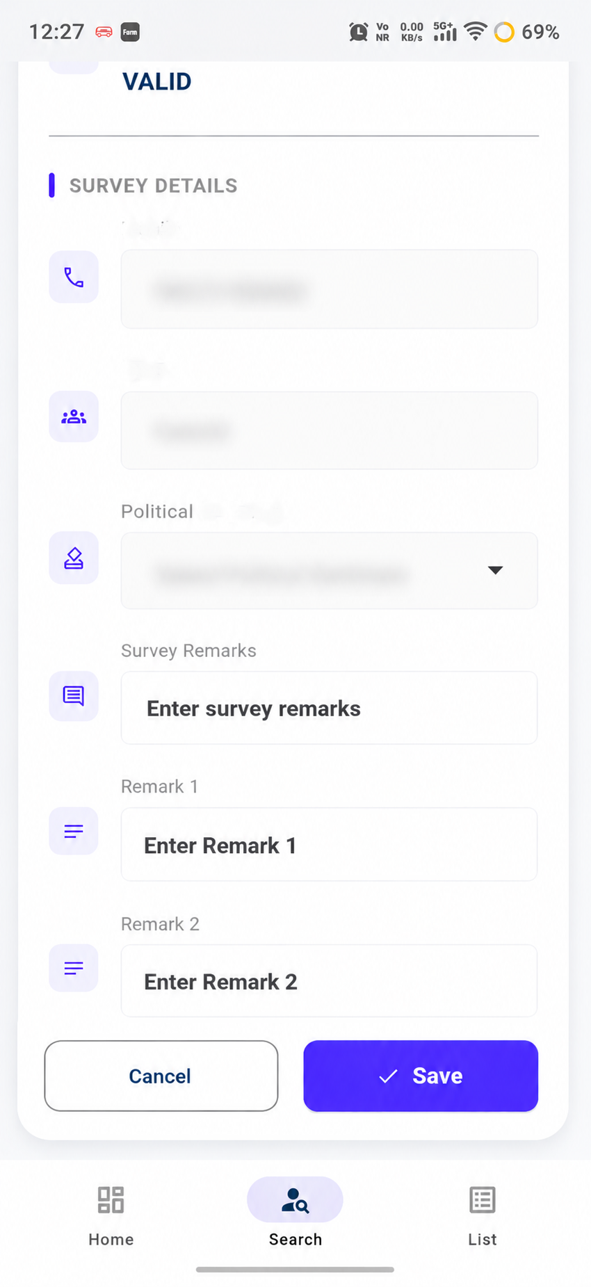 Survey capture screen