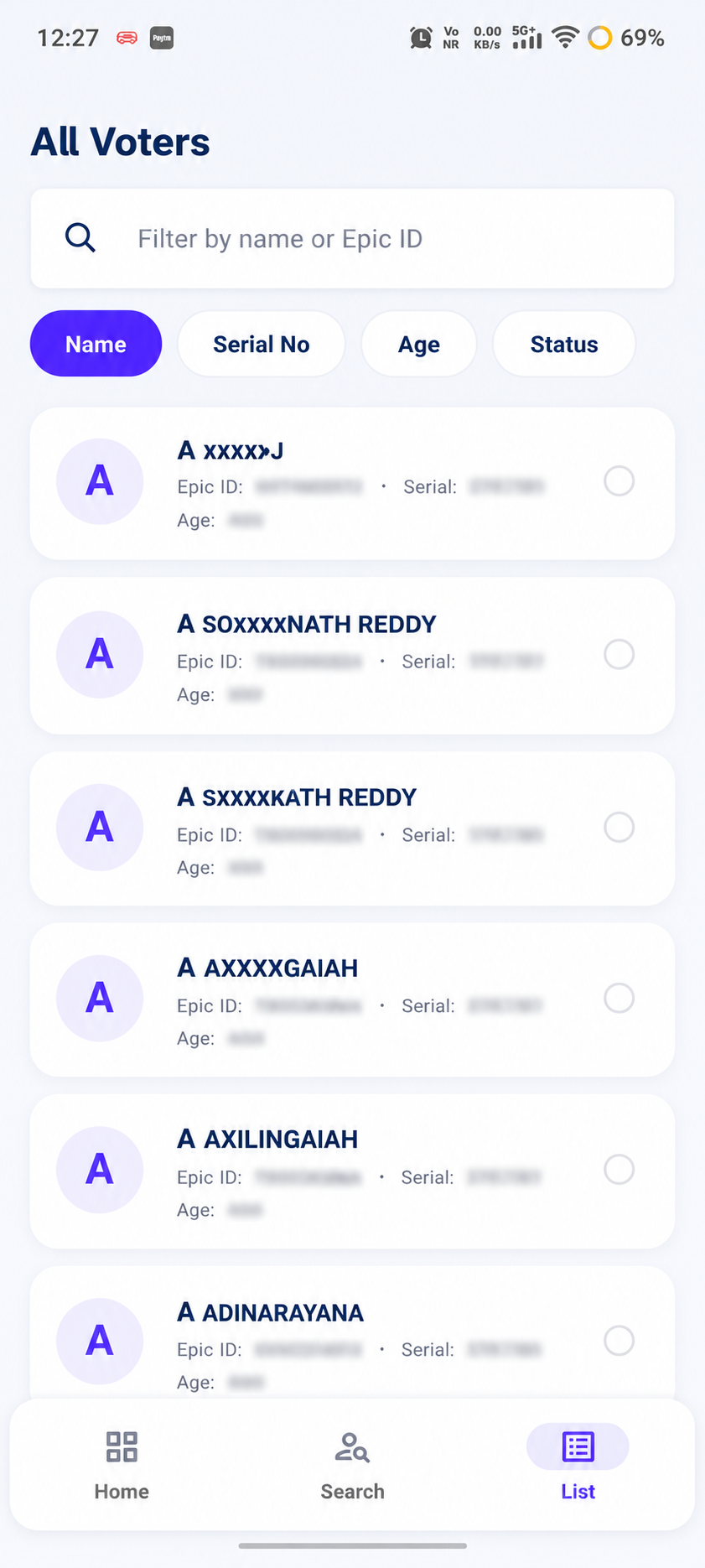 Voter list screen